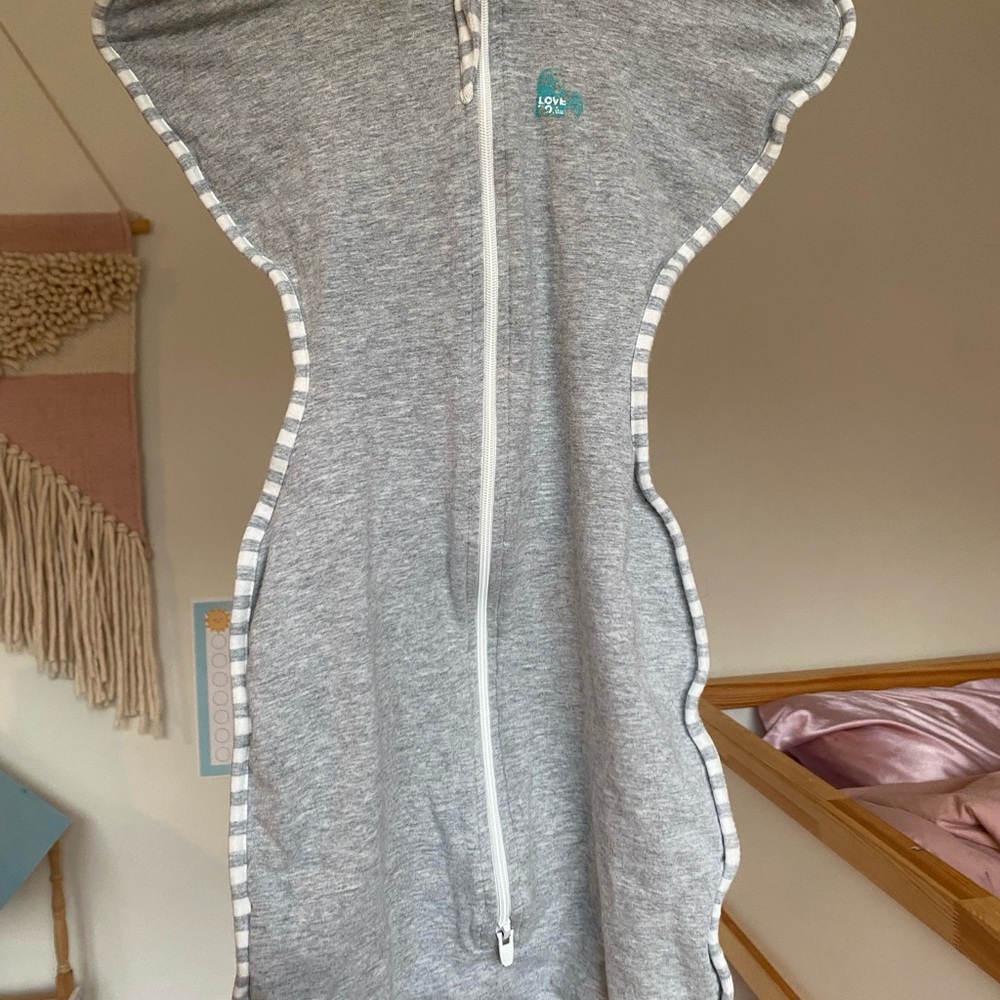 Love to dream Grey Zippered Swaddle Sleep Sack with Striped Trim